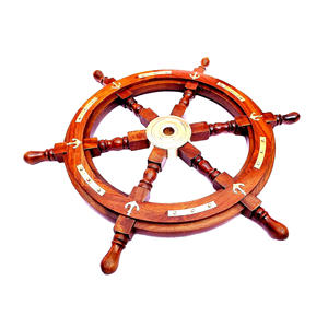 18-Inch Natural Wood <b>Ship</b> <b>Wheel</b> with Brass Polished Craftsmanship Wall Hanging Ornament for Home Bedroom Cruise Decoration - Product Image 1