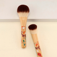 10Pcs Set Kuas Makeup Gagang Kayu Motif Warna-warni Bulu Sintetis Kuas Kosmetik Label Pribadi OEM ODM
