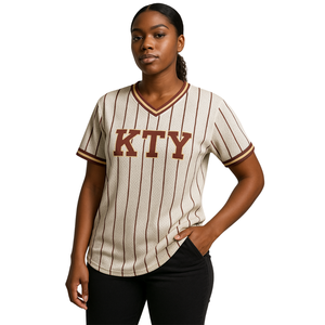 Jersey de Béisbol con Rayas Grises DST, 100% Poliéster de Malla, Camiseta con Cuello en V de la Hermandad Delta, Logotipo Bordado en Color Granate - Product Image 1
