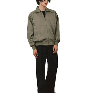 เสื้อแจ็กเก็ตทำงานลำลองของผู้ชายมีซิปปิดสำหรับฤดูใบไม้ร่วงผ้าฝ้ายธรรมดาปกพับลงโลโก้ตามสั่ง - Product Image 4