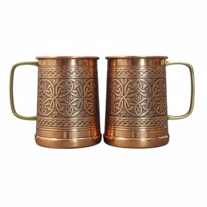 Taza de Cobre de la Mejor Calidad con Recubrimiento de Cobre y Diseño Geométrico en Relieve, Taza para Beber Cerveza con Asa de Latón para el Hogar - Product Image 5