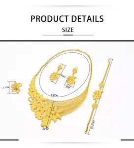 Conjunto de joias de luxo feminino banhado a ouro 24k, colar e brincos, 4 peças