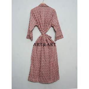 New Arrival Hand Block Printed Cotton <b>Kimono</b> Bathrobe Pure Cotton Handmade Summer V-neck Full Length Soft Women's Night Dress - Product Image 6