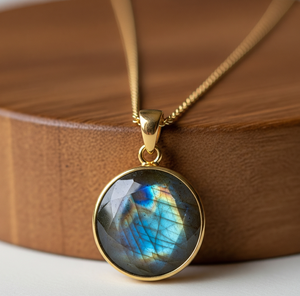 Personnalisable Chaîne Dainty en Argent Sterling 925 Or 18K Forme Ovale Pendentif Bohème Naturel Labradorite Guérison Cristal Mode - Product Image 2