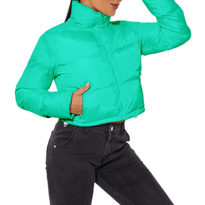 Women's Solid Color <b>Cropped</b> <b>Puffer</b> Bomber Coat Long Sleeves Thick Zipper Breathable Outdoor Cozy Winter Fashionwear - Product Image 3