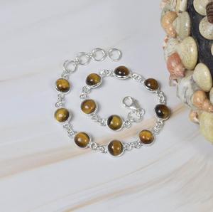 Pulsera de tenis ajustable de plata de ley 925 con ojo de tigre y 11 piedras, diseño de cierre, unisex, regalo certificado, joyería hecha a mano - Product Image 4