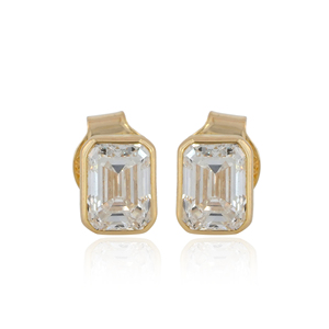 14K Gold <b>Emerald</b> Cut Lab Grown Diamond <b>Stud</b> <b>Earrings</b> 1.36 Carat Solitaire Diamond <b>Earrings</b> Wholesale - Product Image 3