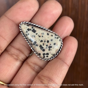Anillos de Plata de Ley con Jaspe Dálmata Natural de Alta Calidad, Anillos de Moda con Piedras Preciosas de Latón al por Mayor, Joyería Impermeable - Product Image 2