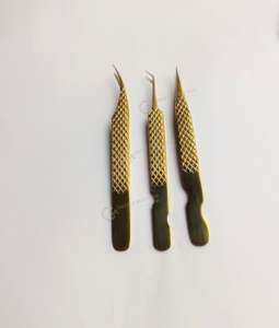 Pinzas de pestañas de acero inoxidable en tono dorado personalizadas profesionales de alta calidad extensiones de pestañas de Punta puntiaguda etiqueta privada personalizada - Product Image 1