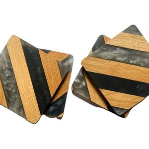 Set of Resin Wood <b>Coasters</b> Strips <b>Black</b> and Silver Handmade Art Cutting Multifunctional Acacia square Wooden <b>coaster</b> - Product Image 1