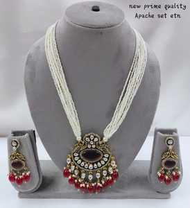 Long Motipearl Mala & Drop Pendentif Collier Ensemble À La Mode Ton Or Kundan perle Collier Boucles D'oreilles Ensemble Avec Femmes Filles - Product Image 4