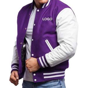 Men's <b>Purple</b> White Leather Sleeve Baseball <b>Jacket</b> Premium Quality Custom Logo Wool Letterman Style Embroidery for School College - Product Image 6