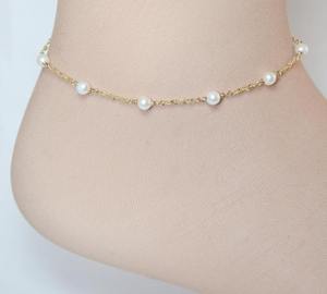 Delicate Pearl <b>Anklet</b> in <b>Gold</b> Chain Dainty Chain <b>Anklets</b> With Shiny 18k <b>Gold</b> <b>Plated</b> <b>Anklet</b> for Women and Girls Wear in Wedding's - Product Image 2