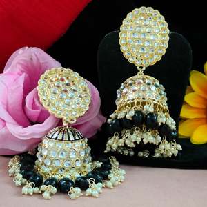 Classic Kundan <b>Jhumkas</b> <b>Earrings</b> Traditional Craftsmanship with Sparkling Regal Charm Timeless Beauty Fashion Dangle Hanging - Product Image 3