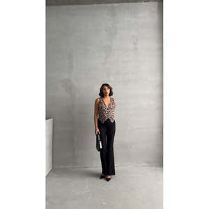 TOPSHOW Women's Mink <b>Black</b> Patterned Woven Polyester <b>Vest</b> Waistcoat for Casual and Stylish Outfits - Product Image 3