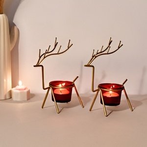 Reno Navidad 2024 Metal T portavelas conjunto con Base de mármol de madera decoración del Festival del hogar vela soporte de luz de té - Product Image 1