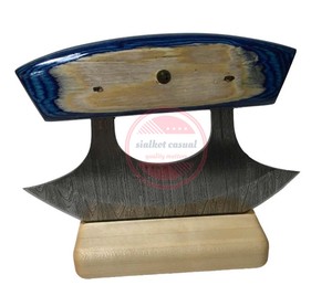 Manche en bois Lame de damas Couteau Ulu Couteau Ulu fait main avec étui en cuir - Product Image 4