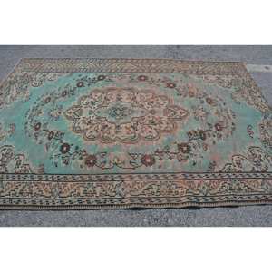 Vintage 5.5 X 8.4 ft <b>Turkish</b> Rug Classic Green Beige Patchwork Design Rectangle Striped 4m Living Room <b>Carpet</b> Wool Latex Tabriz - Product Image 4