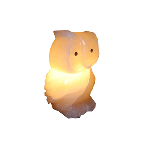Lampe pour animaux au sel de l'Himalaya rose en forme de hibou Veilleuse de style pyramide faite à la main avec fonction de purificateur d'air Produit artisanal naturel - Product Image 1