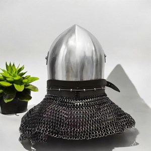 Casco Medieval Knight Crusader Great Helm & Bascinet con Chainmail Aventail Armadura de acero hecha a mano para y exhibición - Product Image 4