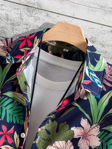 Conjunto de 2 Piezas de Ropa de Playa para Hombre, Manga Corta, Estampado Personalizado, Tela de Felpa, Informal, Transpirable, Secado Rápido, Talla Grande, Poliéster/Algodón - Product Image 3