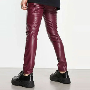 Pantalon en cuir taille haute pour hommes, coupe ajustée, mode hivernale, jeans de couleur unie avec technique lavée, décoration imprimée, quantité minimale de commande bas du Pakistan - Product Image 2