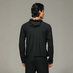 Veste coupe-vent technique pour homme, à capuche, en nylon micro-à rayures, noir 111903 - Product Image 4
