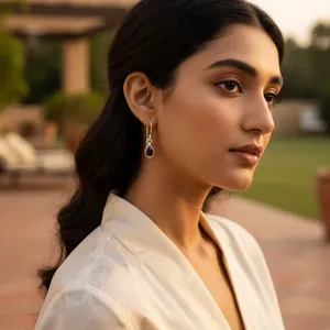 "925 Silver #Fashion# <b>Garnet</b> Teardrop <b>Earrings</b> for Women's Gift" - Product Image 3