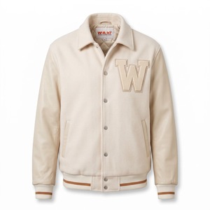 Collared Woven Thick Varsity Jacket for Wool <b>Leather</b> Sleeves Tonal Chenille Letterman Custom Logo OEM - Product Image 1