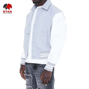 Veste universitaire pour homme en gros, boutonnière, fermeture éclair, col mandarin, coupe-vent, écologique, automne, rétro, couleur délavée, clash de couleurs, personnalisable - Product Image 2