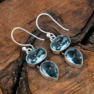 Pendientes de estilo bohemio chapados en plata de ley 925, Topacio azul a la moda, cuarzo, piedra preciosa, bisel, suministro de aniversario - Product Image 6