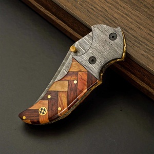 Custom Stainless Damascus Steel Folding <b>Knife</b> 58HRC Drop Point Mosaic Wood Handle EDC Pocket Outdoor Utility DIY OEM Wholesale - Product Image 3