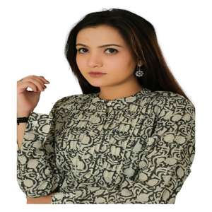 Blusa bohemia de manga corta con estampado de bloques de algodón para mujer, camisa ligera de verano, Top bohemio informal inspirado en Hippie - Product Image 4