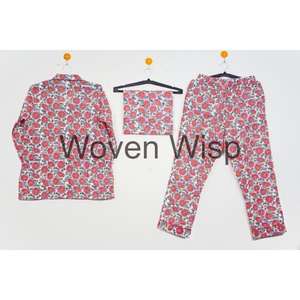 Conjunto de ropa de dormir de mujer de talla grande con estampado de bloque de mano indio Casual hasta la rodilla 100% algodón ecológico al por mayor - Product Image 5