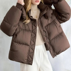 Chaquetas de mujer con cuello levantado de Color sólido a la moda de invierno personalizadas, chaquetas acolchadas cortas transpirables para mujer - Product Image 1