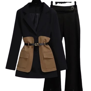 Primavera cinturón decorativo Patchwork chaqueta Blazer Casual expansión llorando dos piezas elegante mujer pantalones traje trajes de oficina 2026 - Product Image 2