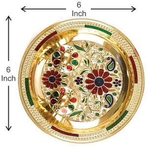 ถาดตกแต่งลายนกยูงสีทองสีเขียวหลากสีลายดอกไม้ Pooja Thali 6นิ้ว - Product Image 3