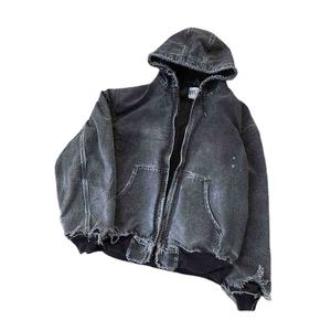 Sudaderas con capucha con cremallera personalizadas para hombres lavadas con ácido de alta calidad 100% algodón manga térmica superventas tela suave cómoda - Product Image 2