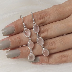 Boho Style 925 Sterling Silver Rose Quartz Gemstone Boucles D'oreilles Bijoux À La Main Boucles D'oreilles En Argent Bijoux pour Femmes Cadeau De Mariage pour - Product Image 2