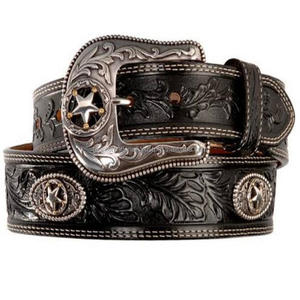 Ceinture occidentale en cuir sculptée à la main avec boucle en laiton lourd et design floral coutures solides et durables à l'approvisionnement d'usine - Product Image 3