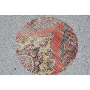 พรมวินเทจขนาด 3.6x3.6 ฟุต, พรมตุรกีทรงกลม, พรมสีน้ำตาลแดงไล่เฉด - Product Image 2