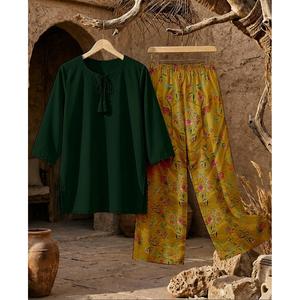 Conjunto de Dos Piezas MUZANG Estilo Bohemio, Blusa de Manga Tres Cuartos para Primavera/Verano - Product Image 1