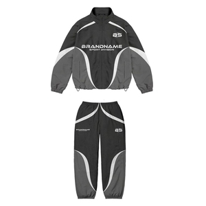 Conjunto de Chaqueta Cortavientos para Hombre, Ligero, de Tela de Poliéster, Paneles en Contraste Gris, Logotipo Personalizado con Transferencia Térmica, Talla Grande - Product Image 1