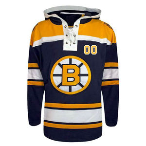 Sudadera con Capucha de Hockey sobre Hielo Personalizada, Uniforme Profesional de Equipo, Negro, Dorado, Blanco, Rayas, Cuello con Cordones, Nombre y Número Personalizados - Product Image 2