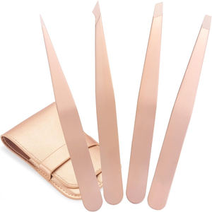 Ensemble de pinces à épiler en acier inoxydable à pointe inclinée personnalisées, durables et de précision pour les sourcils et les poils du visage - Product Image 1