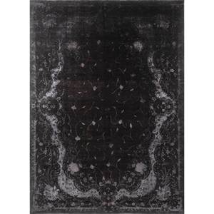 Tapis Azalea en laine et soie noué à la main, motif floral et abstrait, Pae-6126, rectangulaire, pour chambre et couloir, modèle de tapis de chambre, gris et noir - Product Image 1