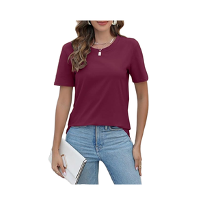 Camisetas de verano informales ecológicas y antipilling para mujer, camisetas de manga corta con bloques de color con decoración bordada - Product Image 2