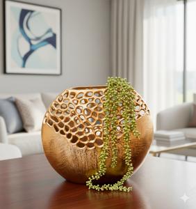 Vase à fleurs en aluminium coulé artisanal pour arrangement floral décoratif mettant en valeur l'artisanat métallique expert et le style intemporel - Product Image 3