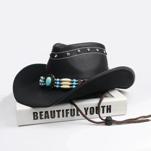 หมวกหนังคาวบอยแบบตะวันตกหมวกเจ้าพ่อสุภาพบุรุษสำหรับผู้ชายวัสดุ PU - Product Image 1