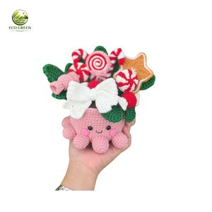 Pot de fleurs en crochet fait main ECO Green, fleur rouge, mignon, kawaii, tricoté - Product Image 2